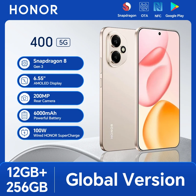 New HONOR 400 Global Version 5G Smartphone 12GB+256GB  6.55'' 120Hz AMOLED Display 200MP AI Main Camera 100W SuperCharge eSIM