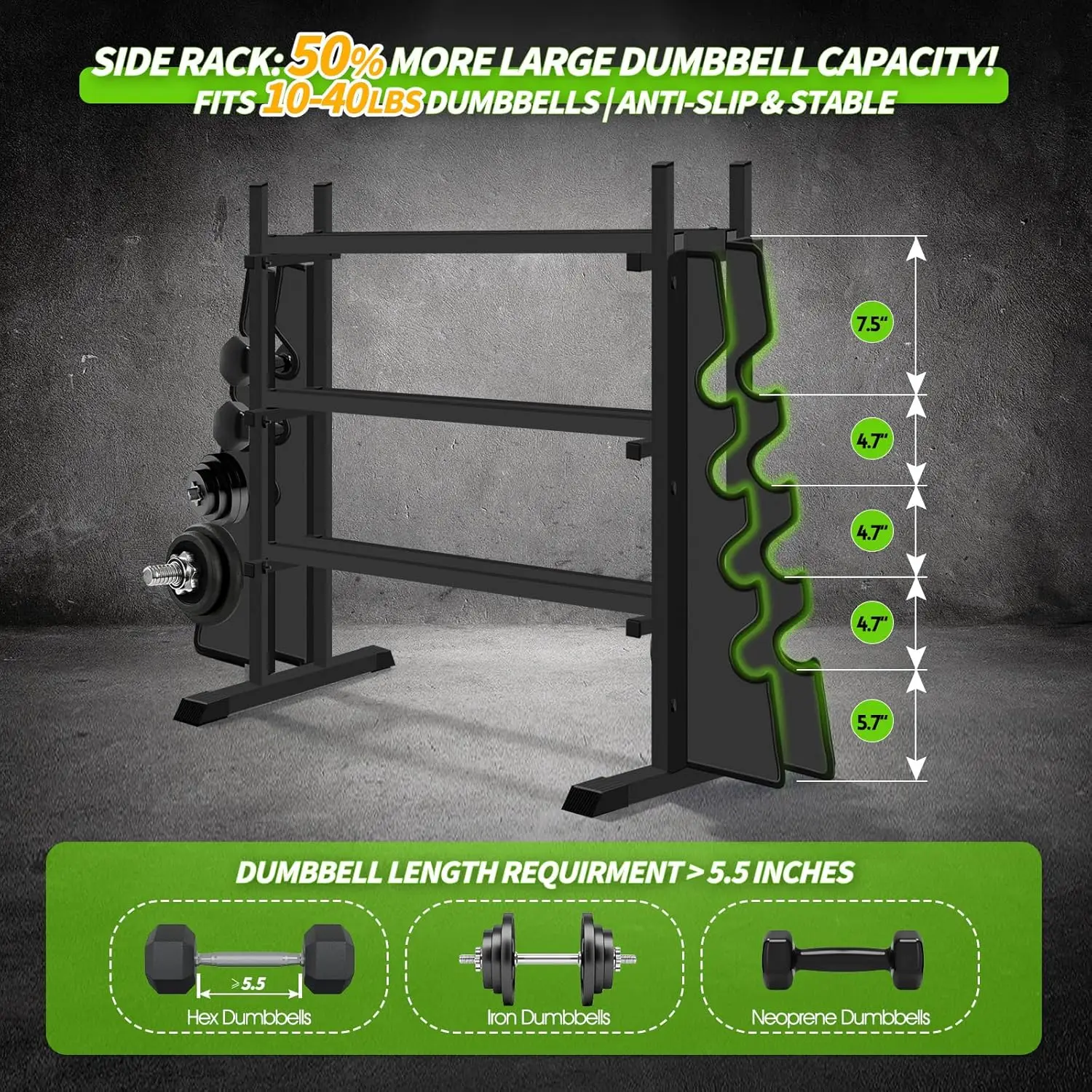 Home Gym: Heavy-Duty Steel 3-Tier Dumbbell Rack, Brown, 1200 LBS Capacity, Double-Side Extension