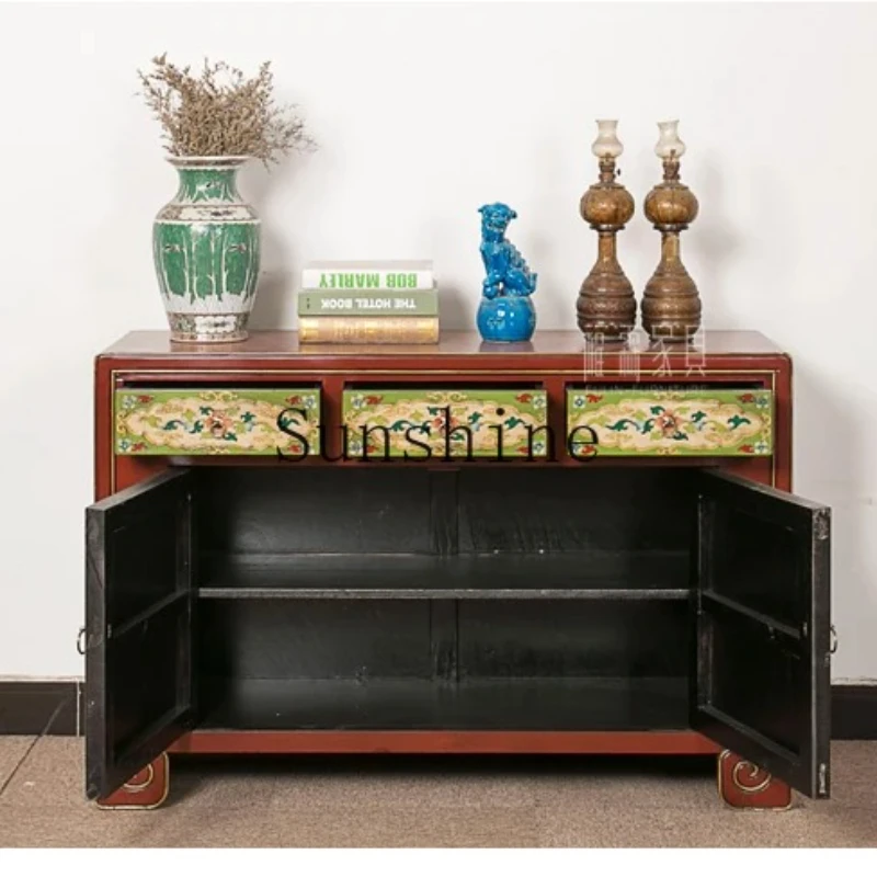 

New Chinese classical painted side cabinet retro old dining side old elm old furniture shoe cabinet