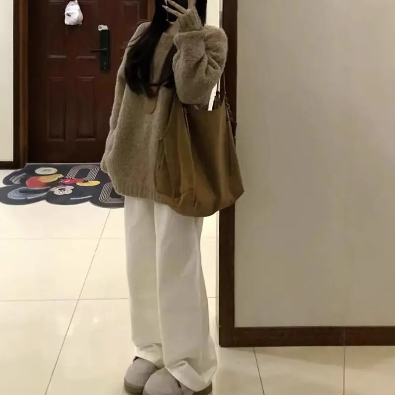 

Женский свитер, зимний пуловер для девочек, вязаный свитер большого размера, мягкий корейский свободный ленивый стиль, осенне-зимние повседневные топы для женщин