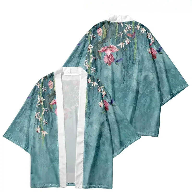 

Summer Women Flower Print Kimono Men Fashion Beach Hawaiian Shirt Fashion Cardigan Sakura Pattern Kimono Bathrobes Yukata Haori