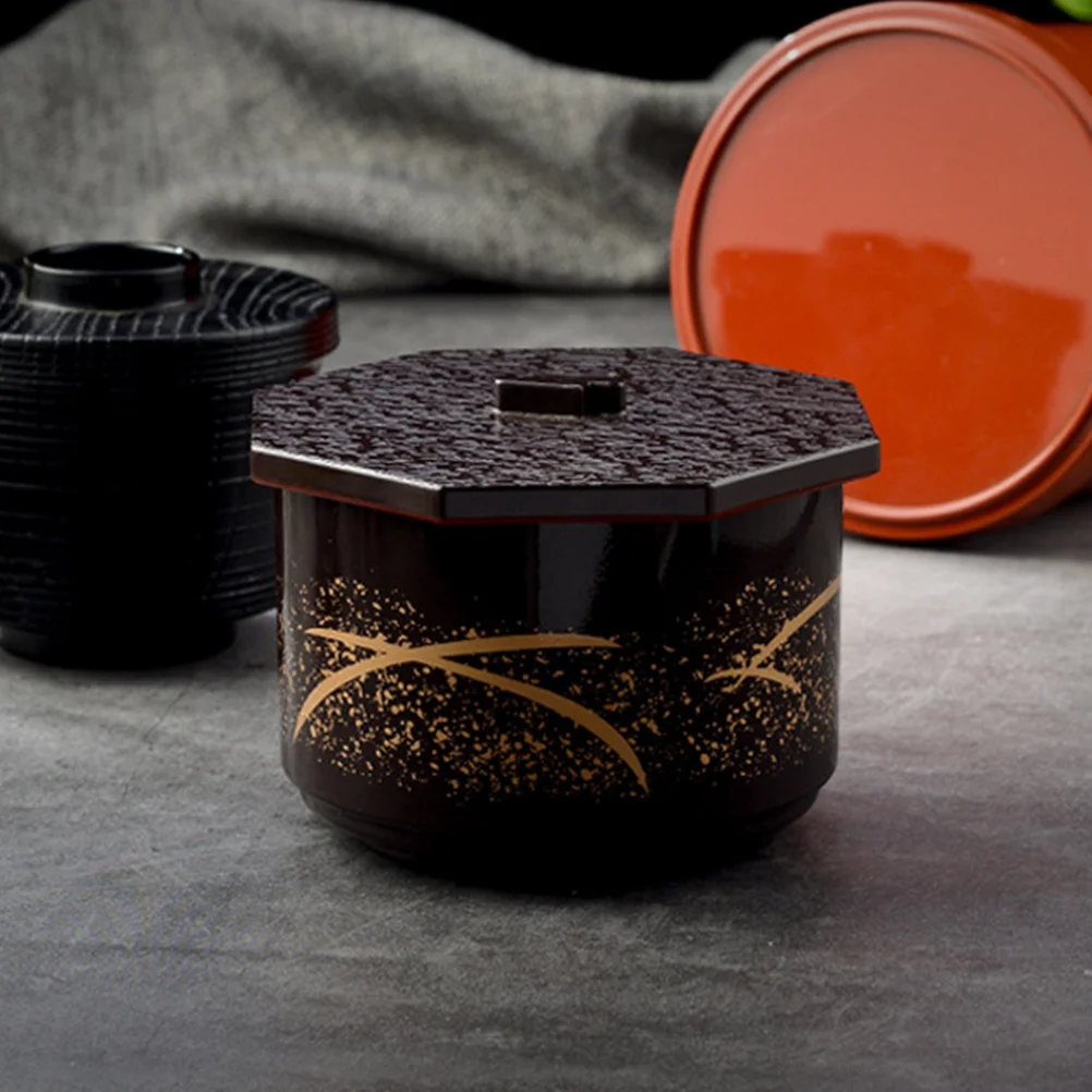 1 Juego de tazón de estilo japonés, tazón de sopa de miso cubierto, decorativo, seguro para el hogar, práctico, uso prolongado, sopa de miso