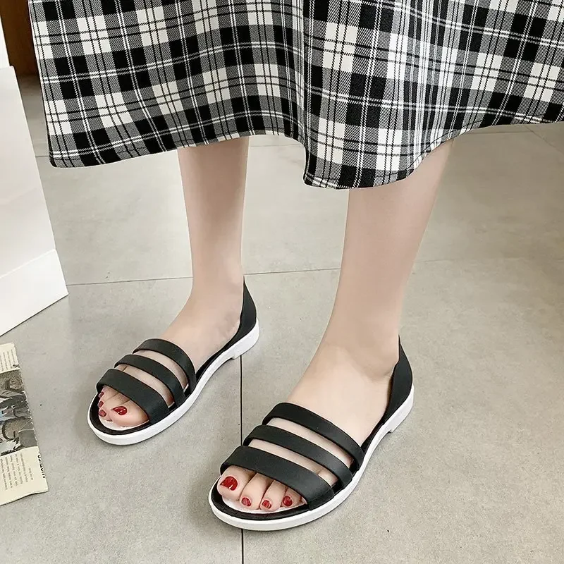 Women Summer Flat Sandals 2024 Open-Toed Slides Slippers Candy Color Casual Beach Outdoot Female Ladies Jelly Shoes