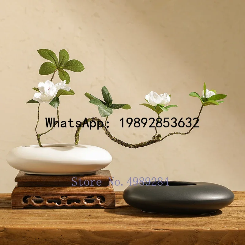 

a17 Chinese Style Ceramics Vase Flower Pot Black White Cobblestone Deformation Flower Arrangement Accessories Modern Decorati