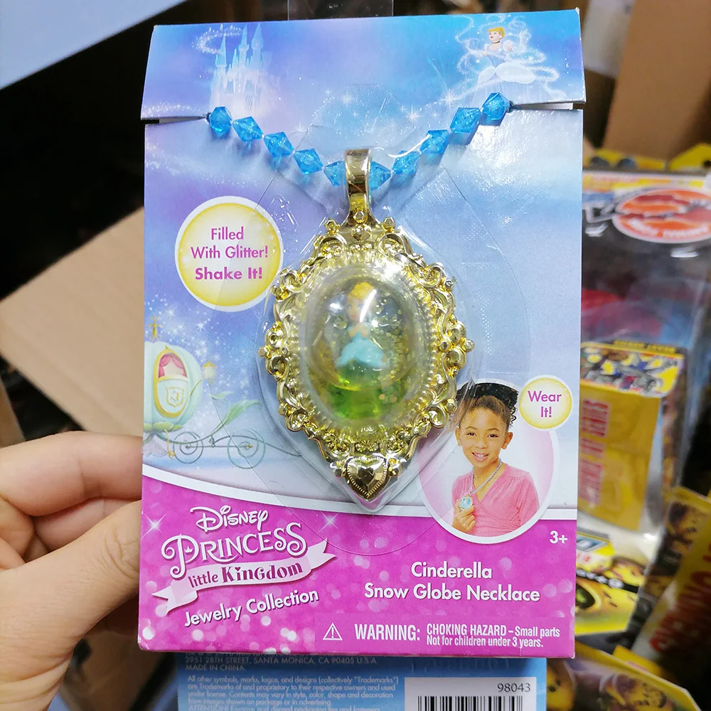 Disney Putri kerajaan kecil koleksi perhiasan Cinderella Ariel kalung liontin hadiah mainan Model Anime mengumpulkan ornamen