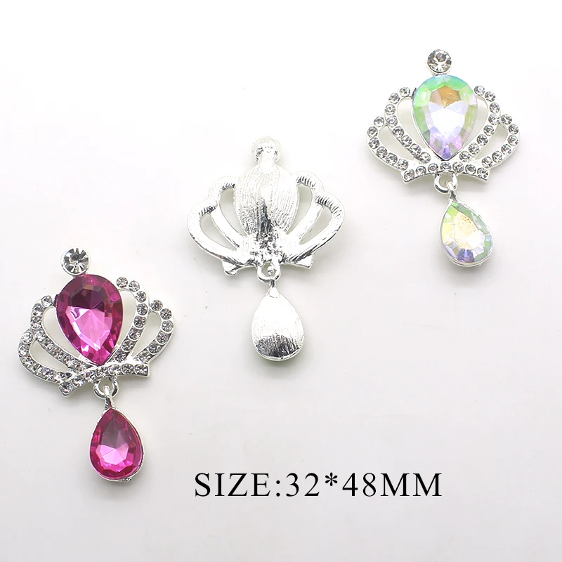 TYNUOMI 5Pcs 32*48mm Crown Alloy Rhinestone Brooch Pendant Button For Wedding Party Holiday Creative Decoration Accessories