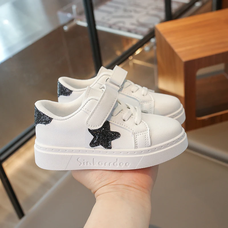 Children's Sneakers Kids Fashion Star White Non-slip Casual Shoes Boys Girls Hook Breathable Sneakers Toddler Outdoor Board Shoe