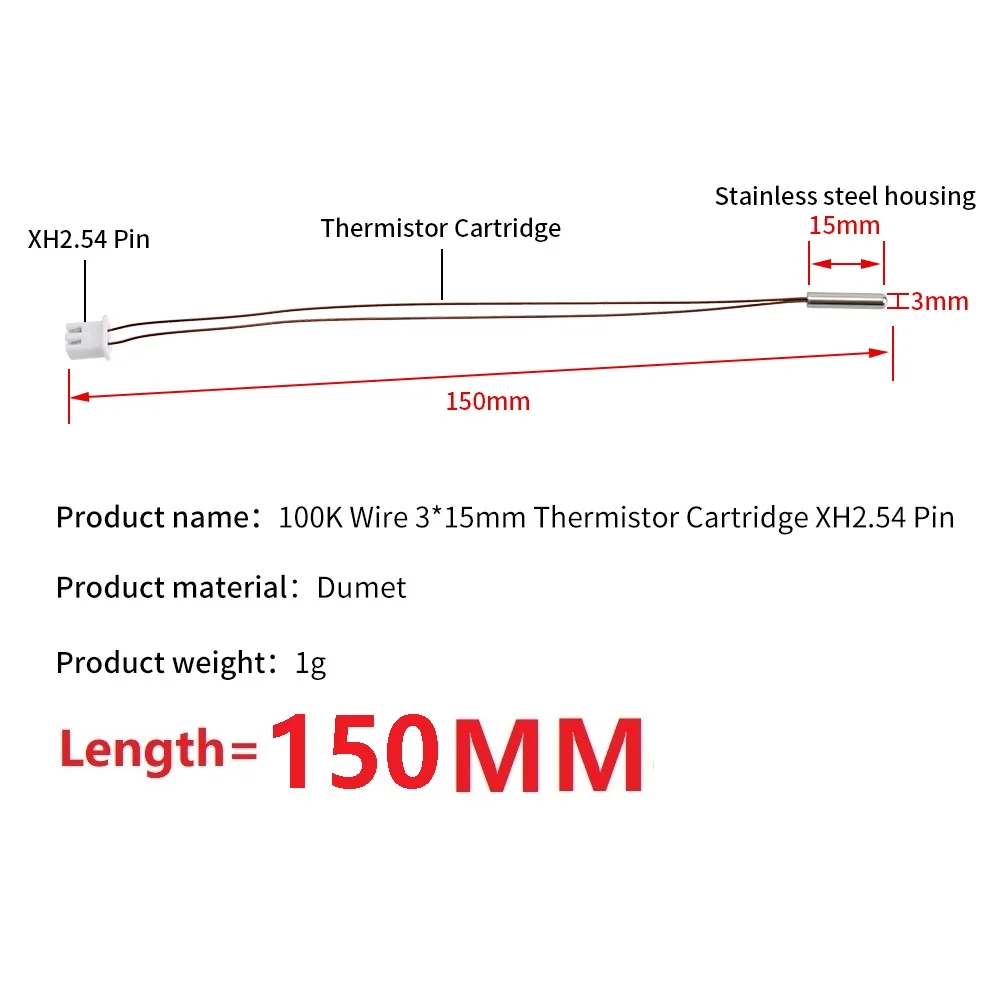 Sensor de alta temperatura, 100K NTC3950 Termistor, Dumet Wire, Catridge, Voron CR6, SE, Dragon Dragonfly, Mosquito, Mosquito, 3x15mm, Upgrade