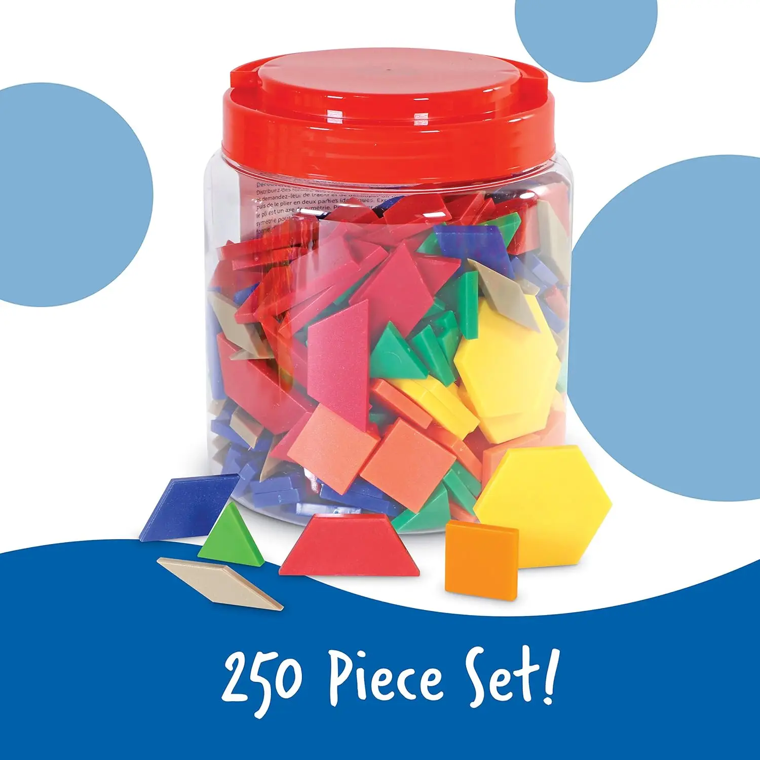 Plastic Pattern Blocks - Set of 250, Ages 3+, Shape Games for Preschoolers, Homeschool Supplies, Shape Manipulatives for Kids,Ba