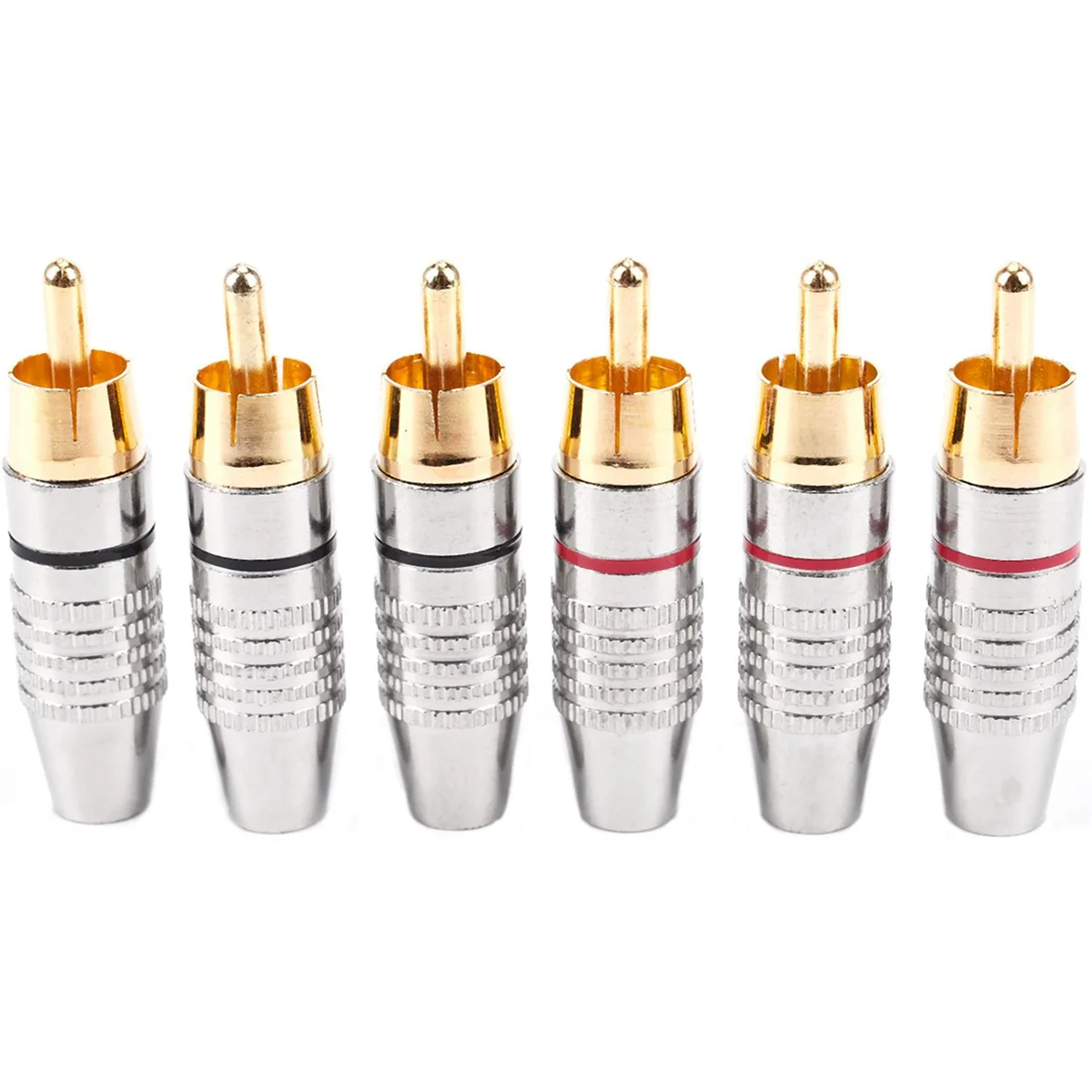 Male Plug Adapter, Audio Phono Gold Plated Solder Connector,Hi End - 6-Pack,silver