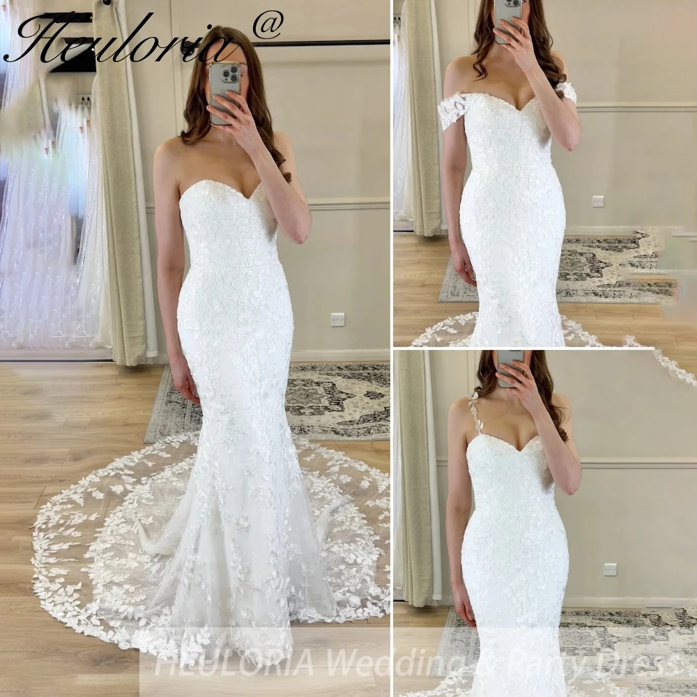 

HEULORIA elegant mermaid wedding dress with detachable Sleeve lace bride dress court train Robe De Mariee wedding gown
