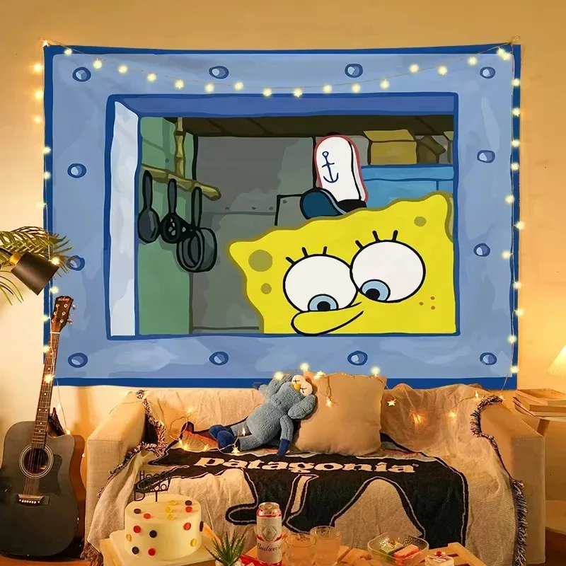 

MINISO Squidward Tentacles Cartoon Tapestry Aesthetic Wall Hanging Bedroom Living Room Dorm Decor Art Poster Gift