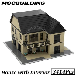 City House Stree View Villa Home with Interior Model MOC Building Blocks Bricks Display Construction Christmas Gift