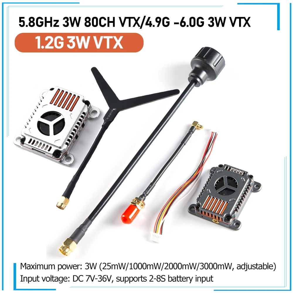

5.8G/4.9G-6.0 3W VTX 80CH видео FPV передатчик 25 МВт/1000 МВт/2000 МВт/3000 МВт 1,2 ГГц 3 Вт 9CH VTX для Long Rang Racer Drone Multirotor