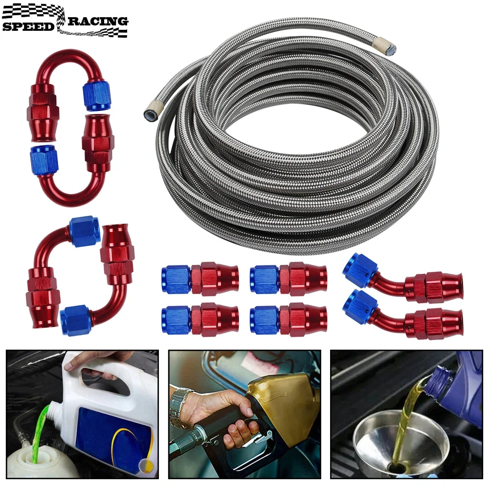 

AN8 AN10 Stainless Steel PTFE Fuel Line 20FT 6/10 Fittings Hose Kit E85