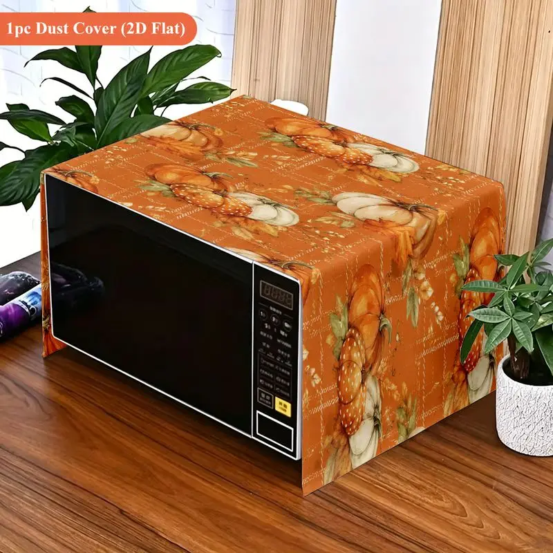 VIKAMA Fall Plaid Pumpkin Microwave Dust Cover Orange Background Oven Dust Protector Thanksgiving Farmhouse Kitchen Home Decor