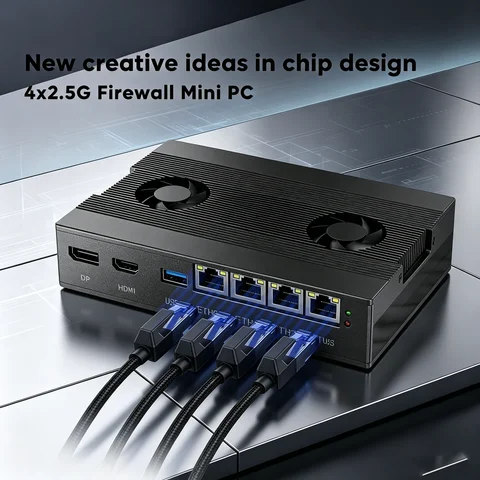 Topton Aluminum Mini PC 4 Port 2.5G LAN Firewall NAS Intel i5-8250U i3-8130U M.2 NVMe SATA TF SIM Network Server pfSense Proxmox