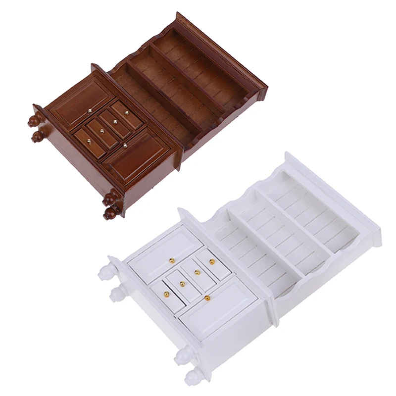 خزانة خشبية متعددة الوظائف بمقياس 1/12، خزانة كتب مصغرة، أثاث مصغر مصنوع يدويًا، خزانة حائط لبيت الدمى