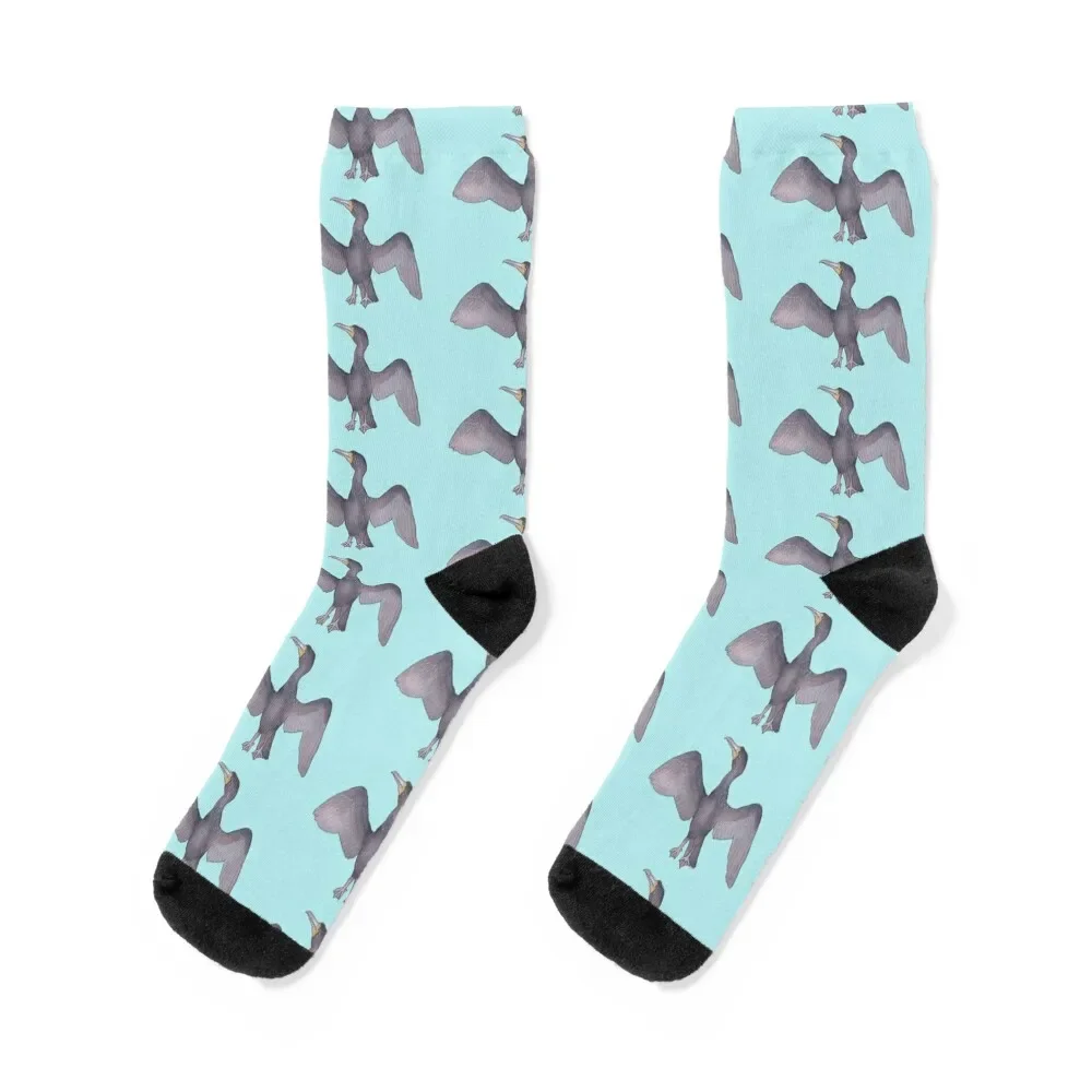 

Double-Crested Cormorant bird species watercolor art Socks Run golf Men Socks Women's