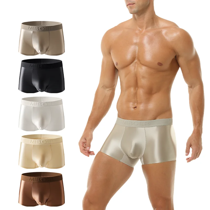 

Men's Ultra-Thin Ice Silk Satin Boxer Briefs Transparent Breathable Quick-Drying Seamless Crotch Nude Underwear adults 18 plus