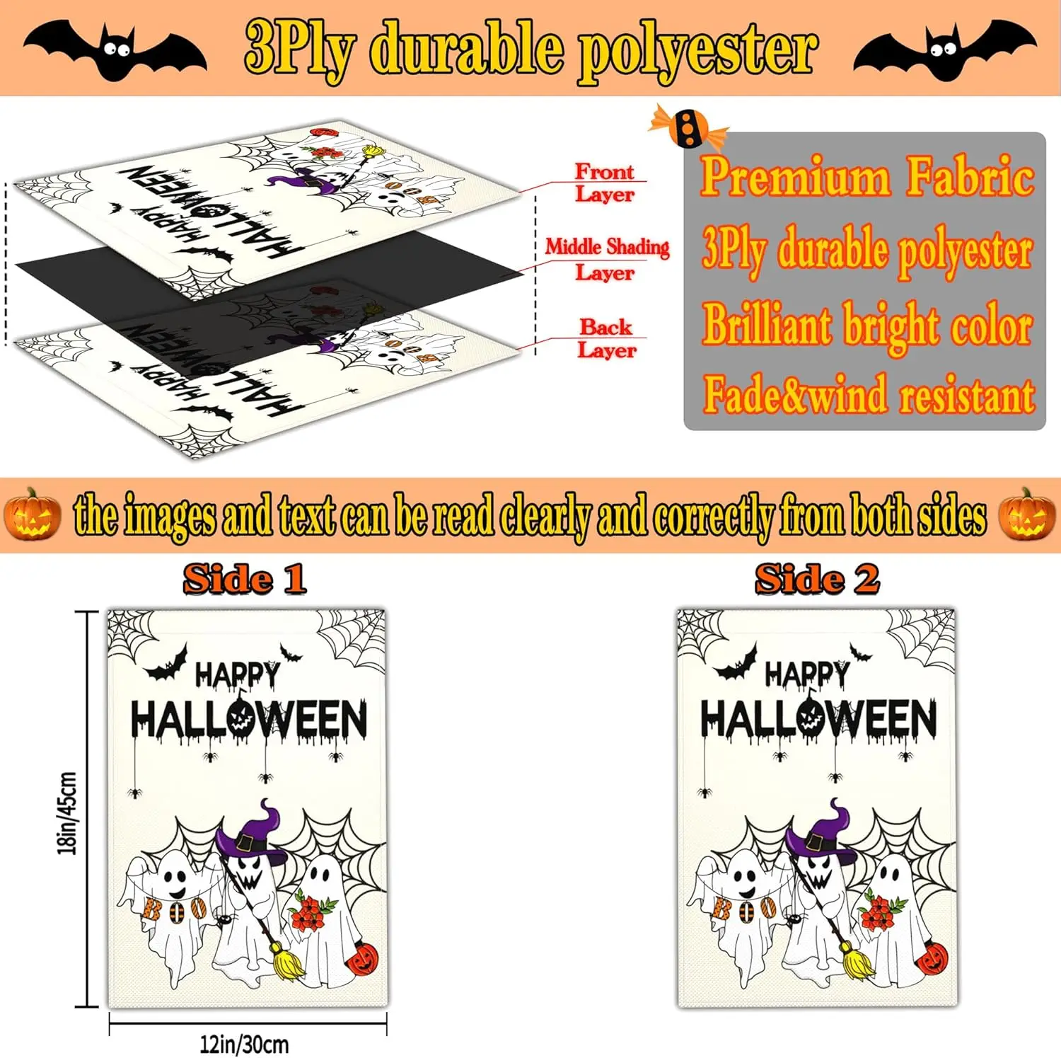 هالوين شبح حديقة العلم مخيف هالوين بو حديقة أعلام للخارج 12x18 مزدوجة الوجهين سعيد اليقطين حديقة العلم في الهواء الطلق HZZ