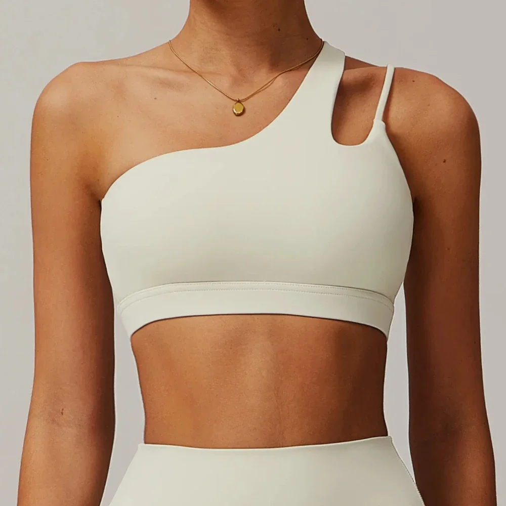 Sexy One Shoulder Sports Bra Women High Support Impact Open Back Yoga Underwear Slim Fit Gym Fitness Vest With Pads Tank Tops