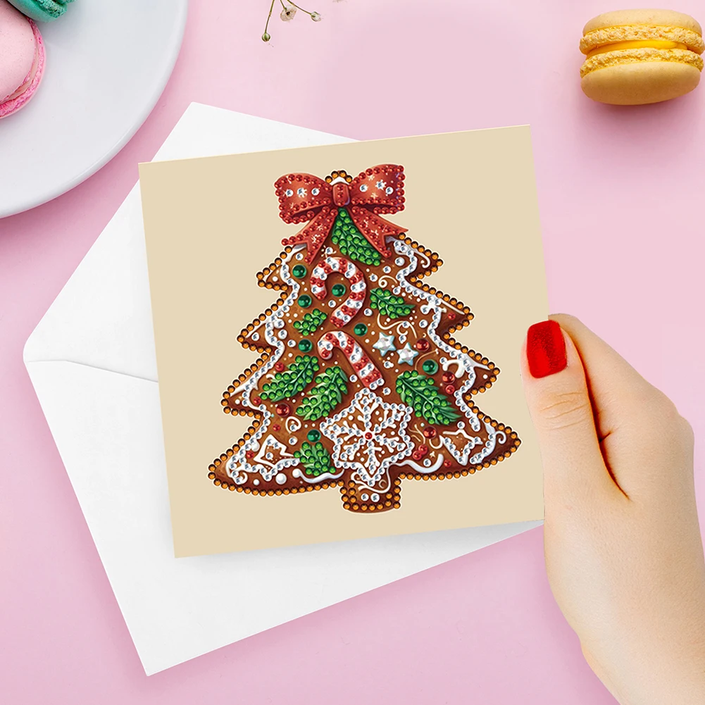 ﻿ 6PCS DIY Diamond Painting Greeting Card New 2024 Christmas Tree Festival Card Folded Daily Wish Cards Gifts for Family Friends