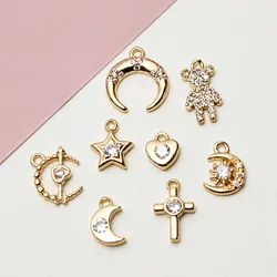 1pcs Diy Jewelry Accessories Copper Gold-plate Zircon Stars Peach Heart Moon Small Pendant Earrings Necklace Material Charms