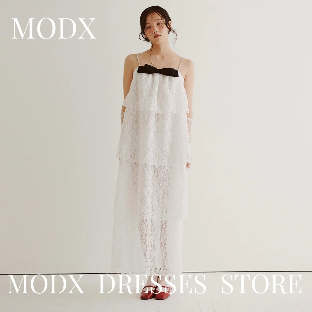 MODX Modern Korea Spaghetti Strap Lace Wedding Dresses Perspective 웨딩드레스 Tiered Korea Photoshoot Customised Bride Gowns 2025
