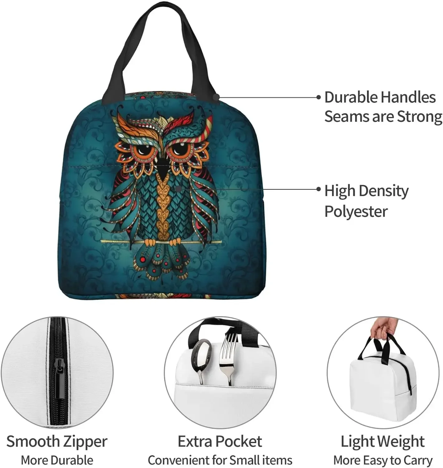 Cartoon Owl Lunch Bag Women Lunch Box isolato Cooler contenitore riutilizzabile per lavoro ufficio viaggio Picnic Lunch Box