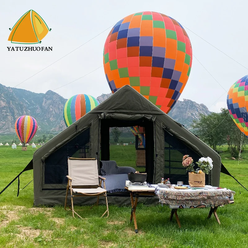 

Надувная палатка для кемпинга на открытом воздухе, водонепроницаемая хлопковая палатка из брезента, портативный домик-укрытие для кемпинга с насосом