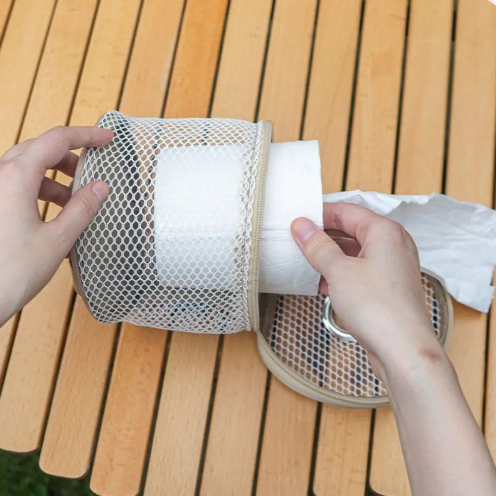 Mesh Tube Camping Paper Towel Drawer Hanging Ring Roll Paper Camping Tissue Case Convenient Napkin Bag Toilet Paper Case Outdoor