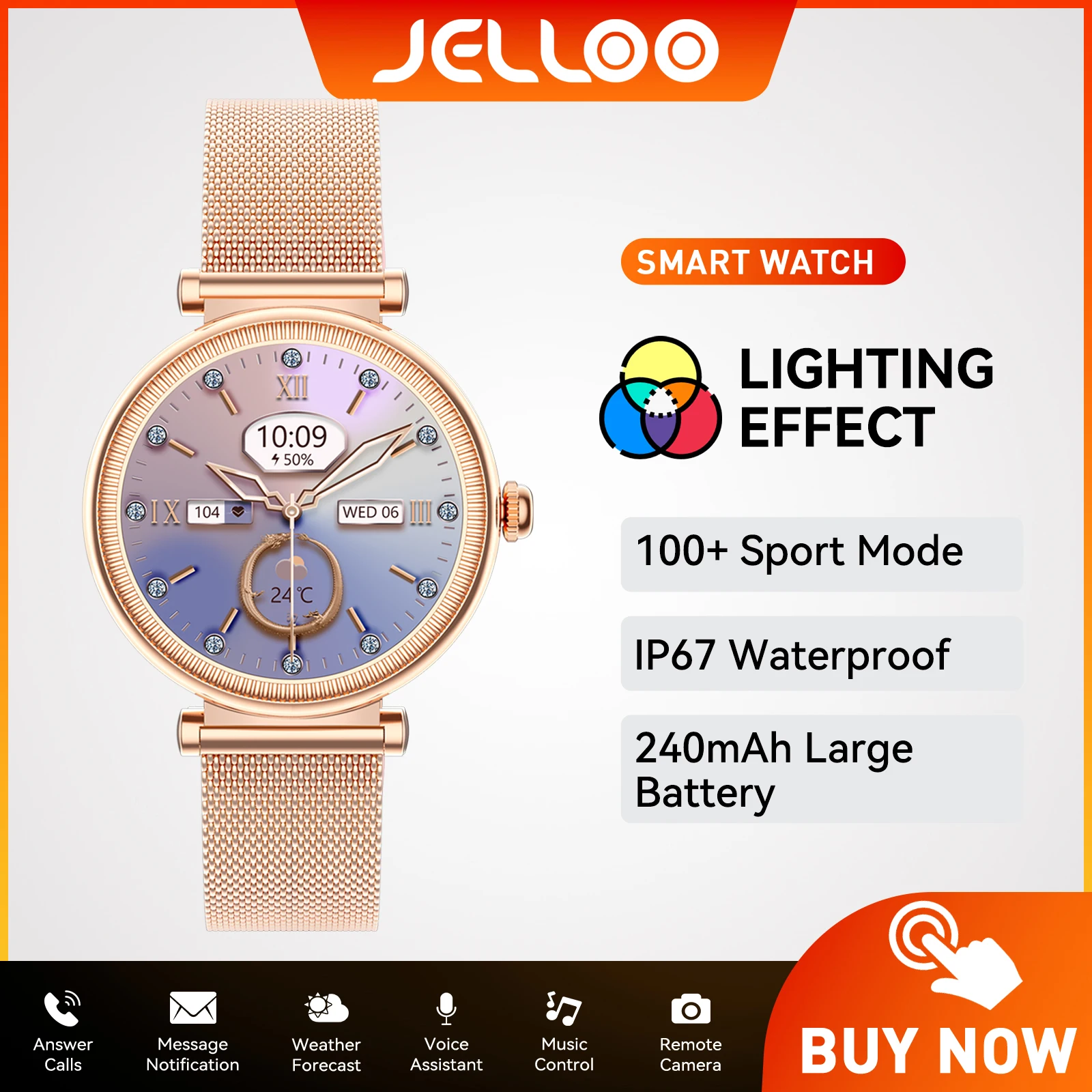 

JELLOO New Smart Watch for Women TFT Round Screen wit Activity Fitness Heart Rate Monitor Blood Oxygen Sleep Tracker Smart Watch