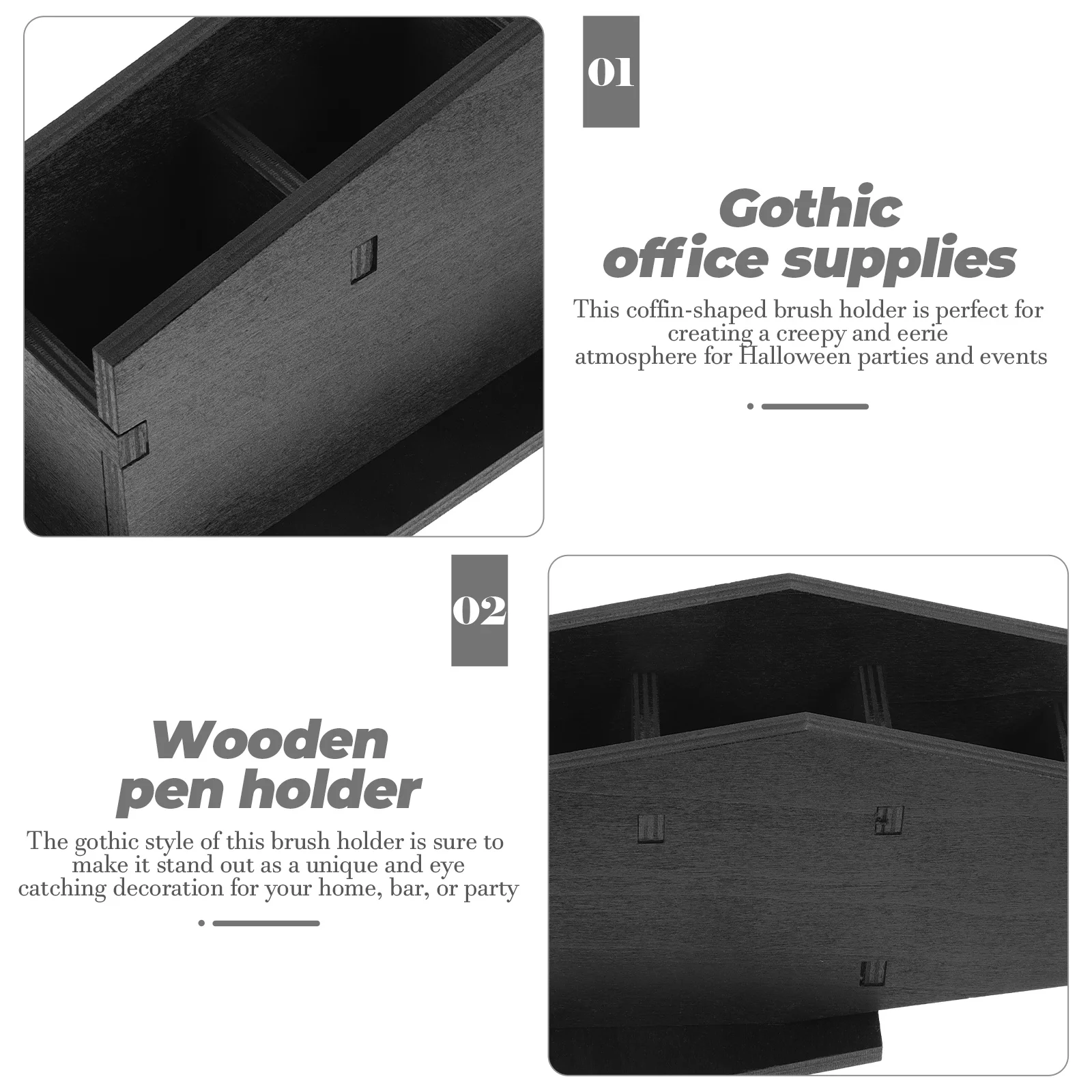 

Coffin Pen Holder Goth Desk Accessories Rustic Wood Organizer Pencil for Aesthetic Shelves Makeup Brushes Cup Decor