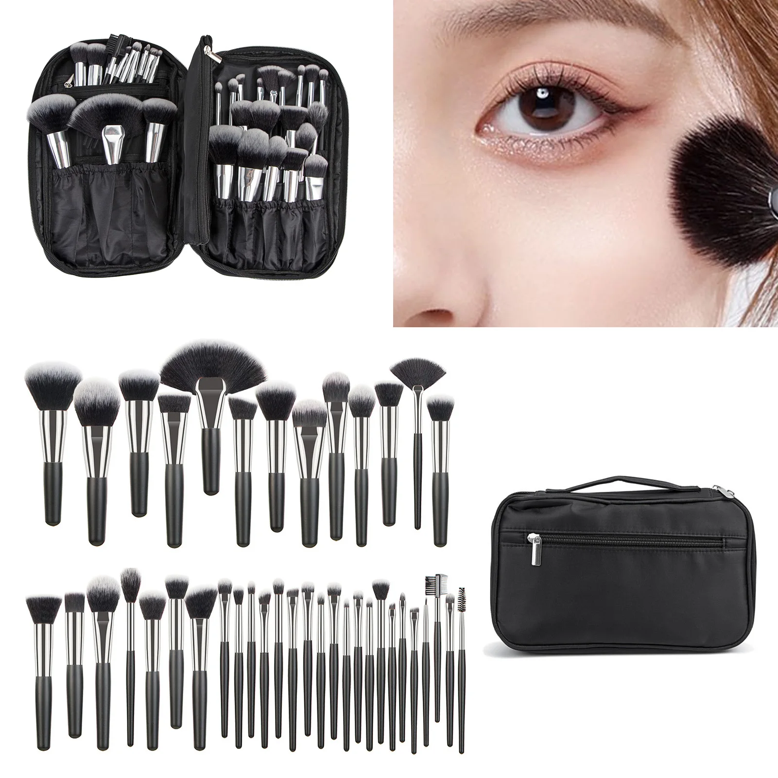 40Pcs Makeup Brushes Set For Eye Shadow Concealer Foundation Lip Soft Wooden Handle Cosmetic Brush Set With Storage Bag