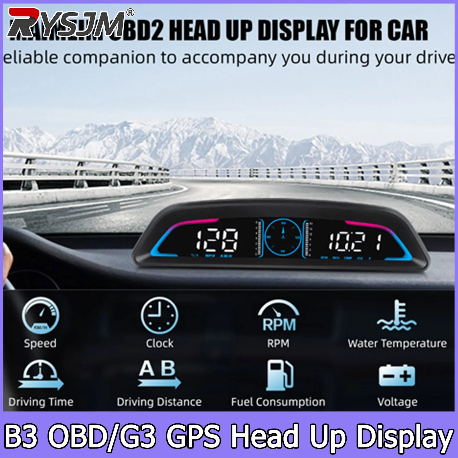 

﻿ Автомобильный HUD-дисплей B3 G3 с функцией OBD/GPS, отображением скорости, температуры воды, напряжения, частоты вращения двигателя и функцией сигнализации.