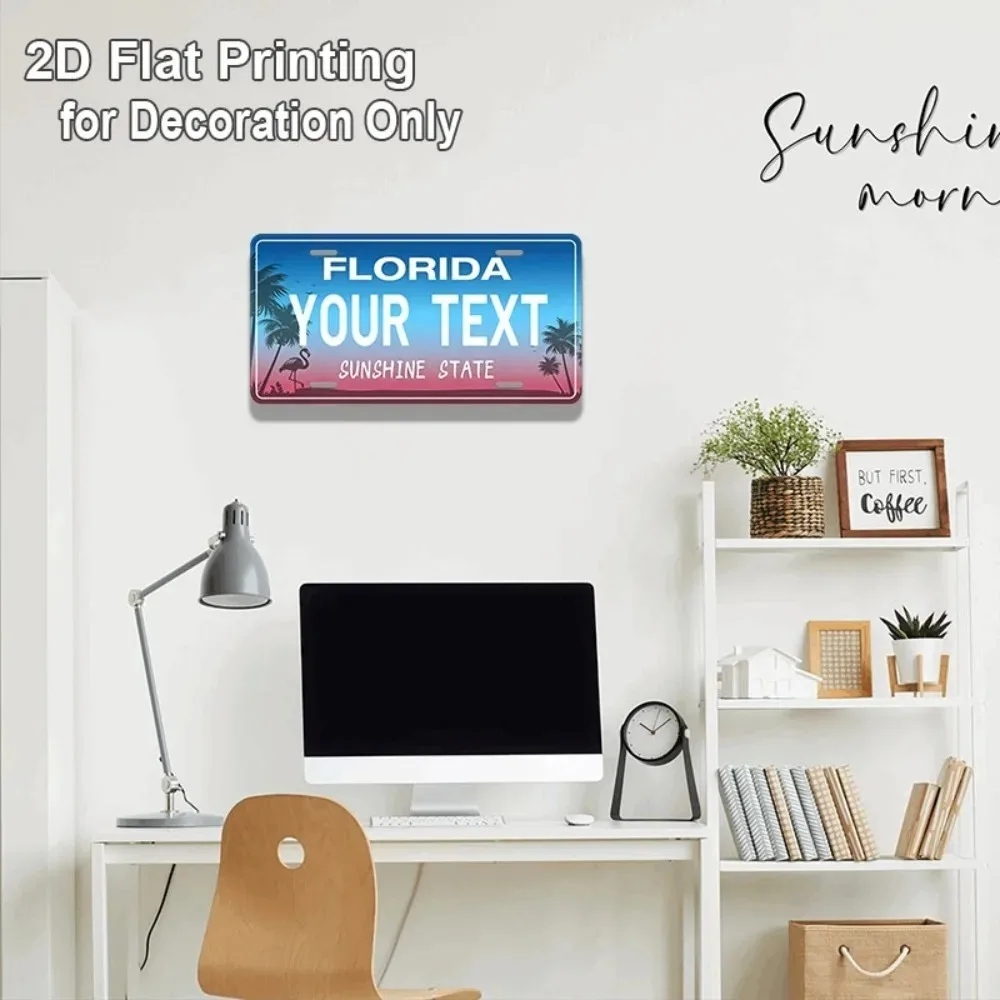 2D Flat Personalized Florida Custom Plaque, Retro Wall Mount State Name Sign, Dustproof Office Home Wall Decor Gift