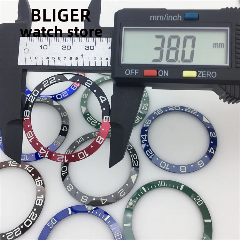 BLIGER 38mm super blue green luminous High Quality ceramic bezel insert fit 40mm watch case watch accessories