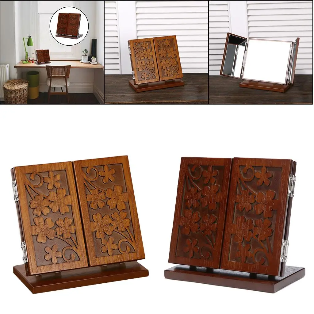Chinese Style Wood Cosmetic Mirror Three-sided Dressing Mirror Lover Gifts