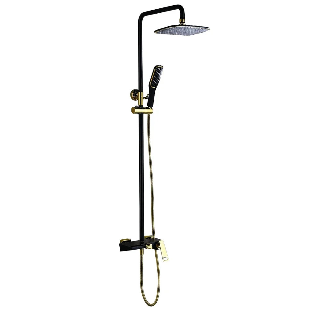 New Design Luxury Brass Black Gold Shower Faucet Rain Shower Set with Wide Shelf