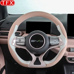 For BYD Seagull Dolphin Mini 2024 2023 Car Styling Hand-sewn Non-Slip Breathable Leather Steering Wheel Cover Auto Accessories