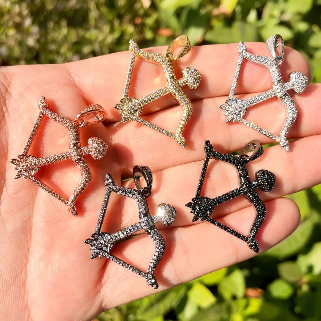 5Pcs Zircon Pave Copper Cupid Bow Arrow Charms 36x28mm for Woman Jewelry Making DIY Necklace Bracelets