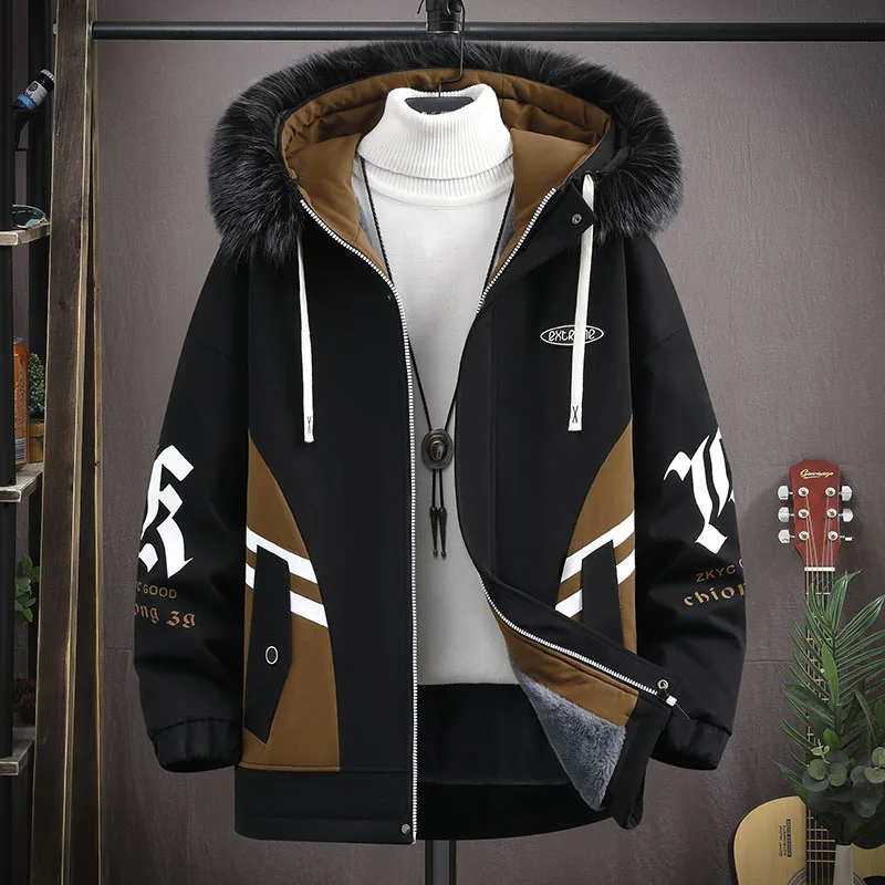 Men\'s New Autumn Winter Casual Hooded Jacket Patchwork Warm Coats Male Windbreaker Clothing High Quality Size 4XL Drop Shipping