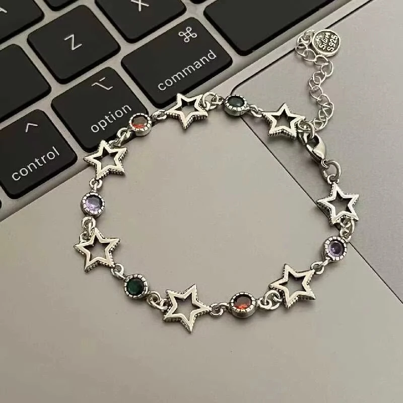 Y2K Five Pointed Stars Charm Zircon Bracelet for Women Men Punk Cool Link Chains Gothic Bracelets Party Jewelry Accessories