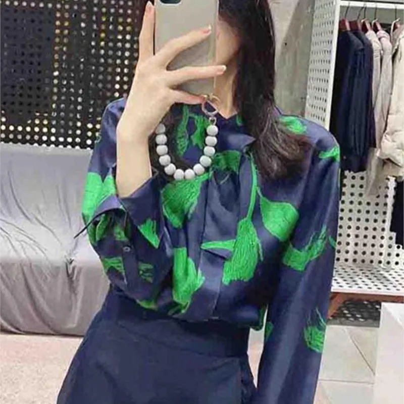 Retro Printed Young-Looking Western Style Niche Shirt Women's Unique Chic Top Slimming