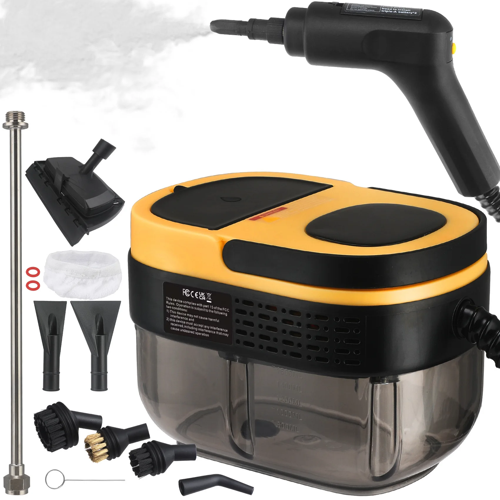 แบบพกพามือถืออุณหภูมิสูงทําความสะอาดในครัวเรือน 2500W เครื่องฉีดไอน้ําแรงดันสูงพร้อมถังเก็บน้ํา 1600ml