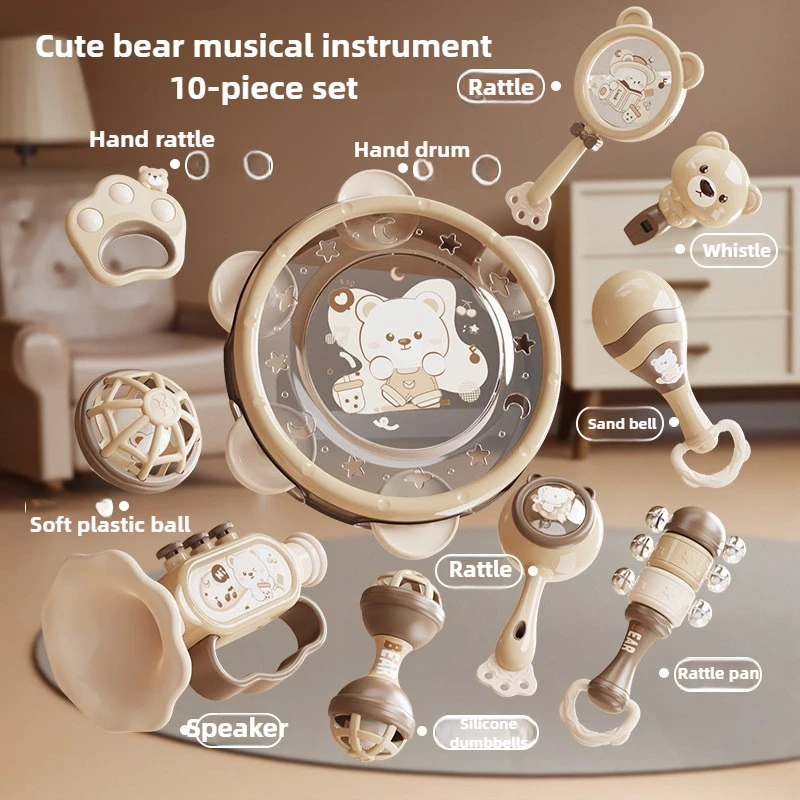 لعبة جرس مكرنك يدويًا للأطفال مع ألغاز وقبضة قابلة للمضغ - مجموعة حسية للتعلم المبكر لتعليم الأطفال الصغار واللعب المهدئ