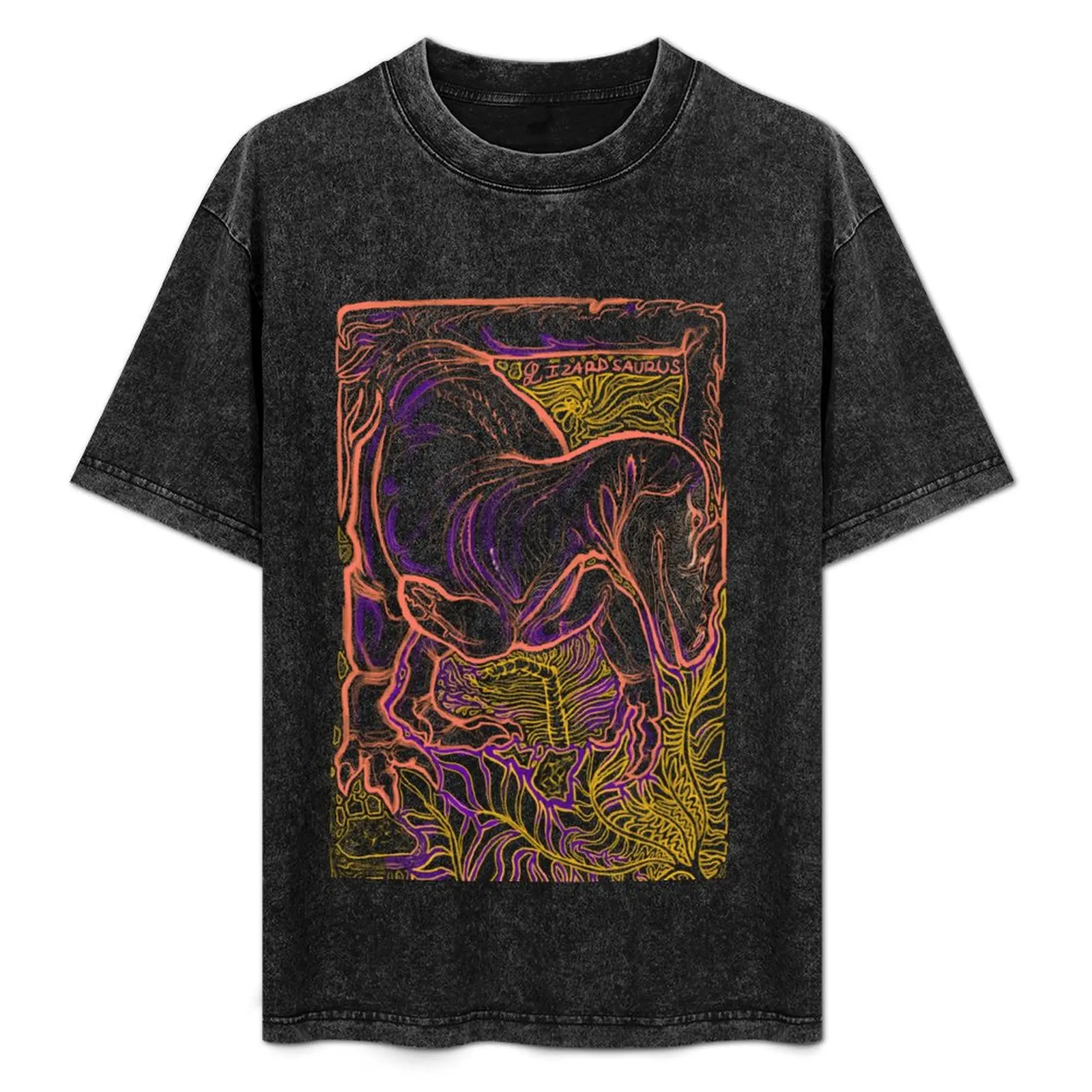 

Dinoshapes: Allosaurus - Black&Gold, paleoart dinosaur lineart design T-Shirt Basic Casual Short Sleeve Cotton Shirt