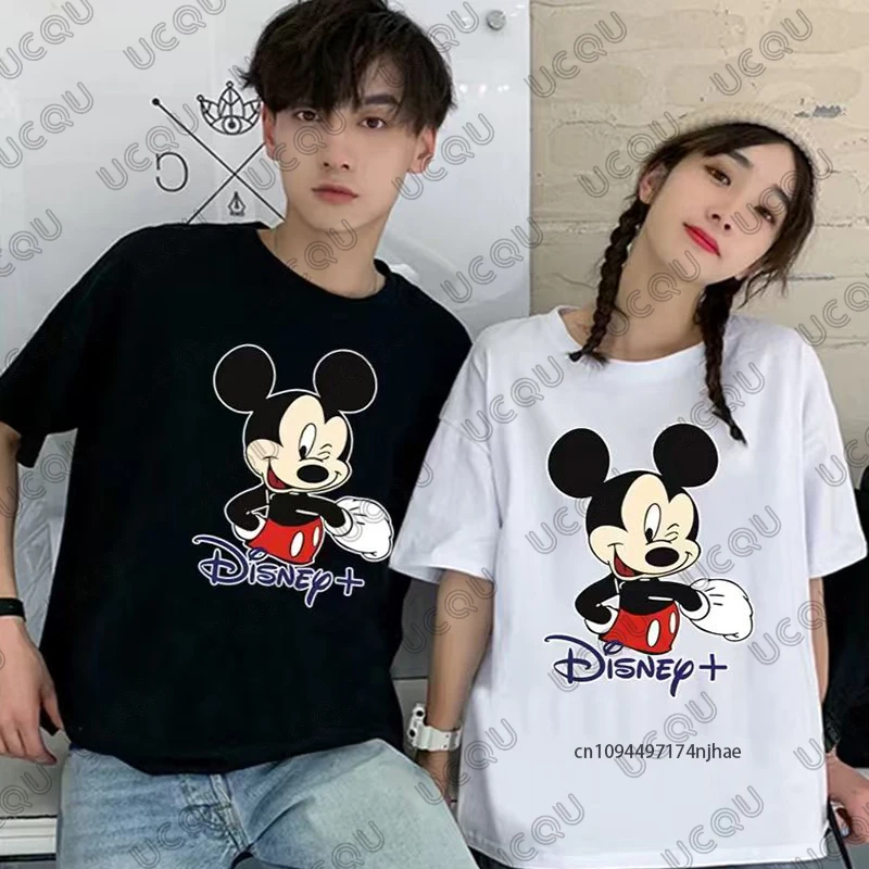 2026 جديد ديزني ميكي ماوس طباعة القطن الأزواج تي شيرت للرجال النساء الصيف قصيرة الأكمام س الرقبة تيز عادية المتضخم القمم #1