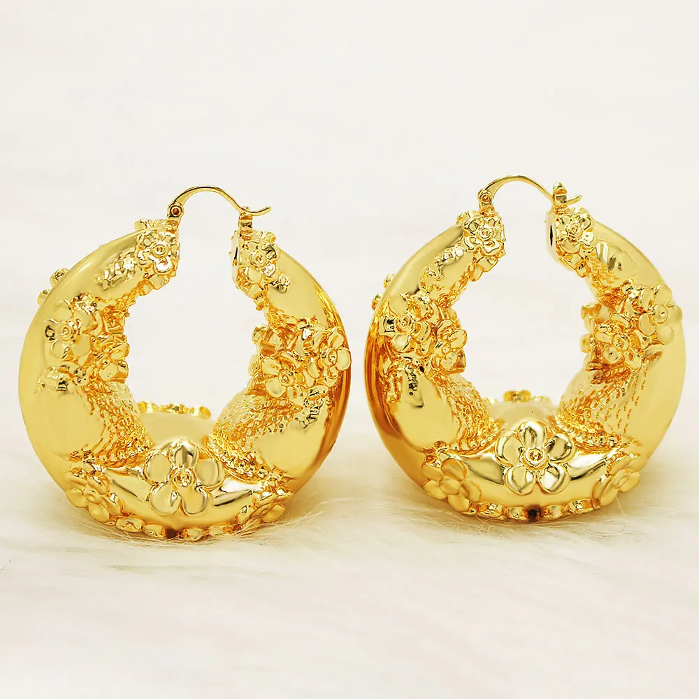 

SUNNICE Golden Hoop Earring Flowers Wedding Jewelry Women Earrings Circle Copper Earrings For Women Accessories